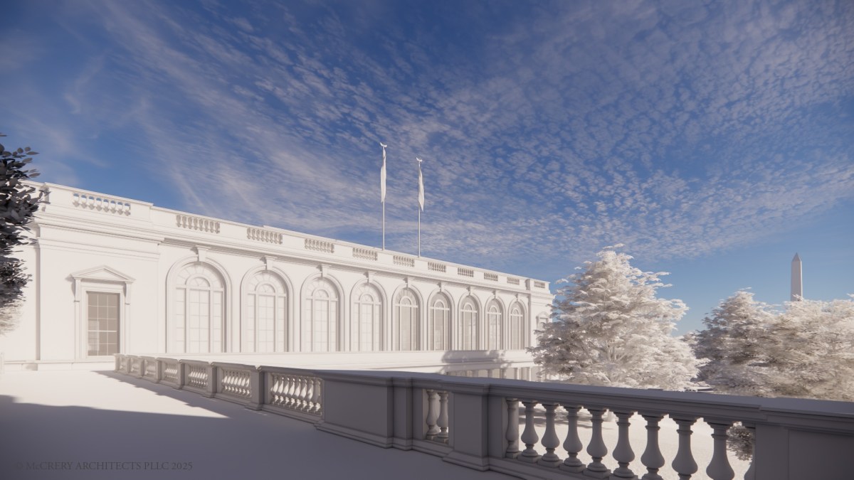 Proposed ballroom exterior from the East Colonnade roof terrace