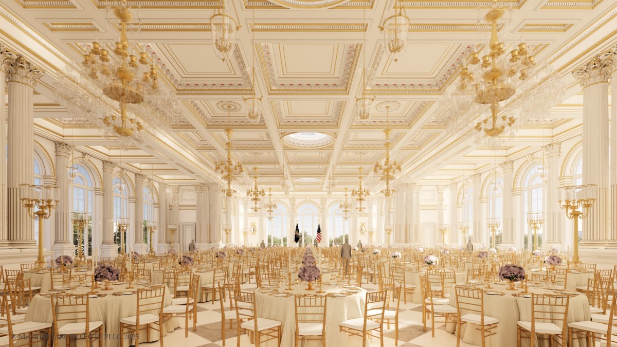 Proposed ballroom interior looking south and upward