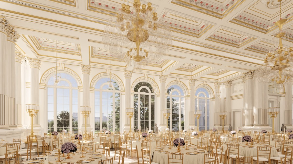 Proposed ballroom interior looking west