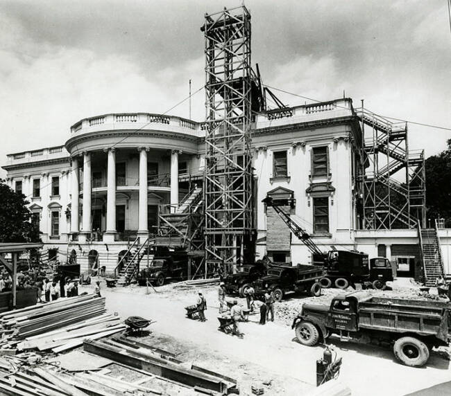 Renovation work on the White House in 1950